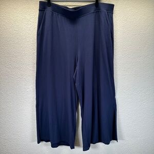 Eileen Fisher Pants Womens XL Navy Wide Leg Slits Cropped Pull on Pockets Casual